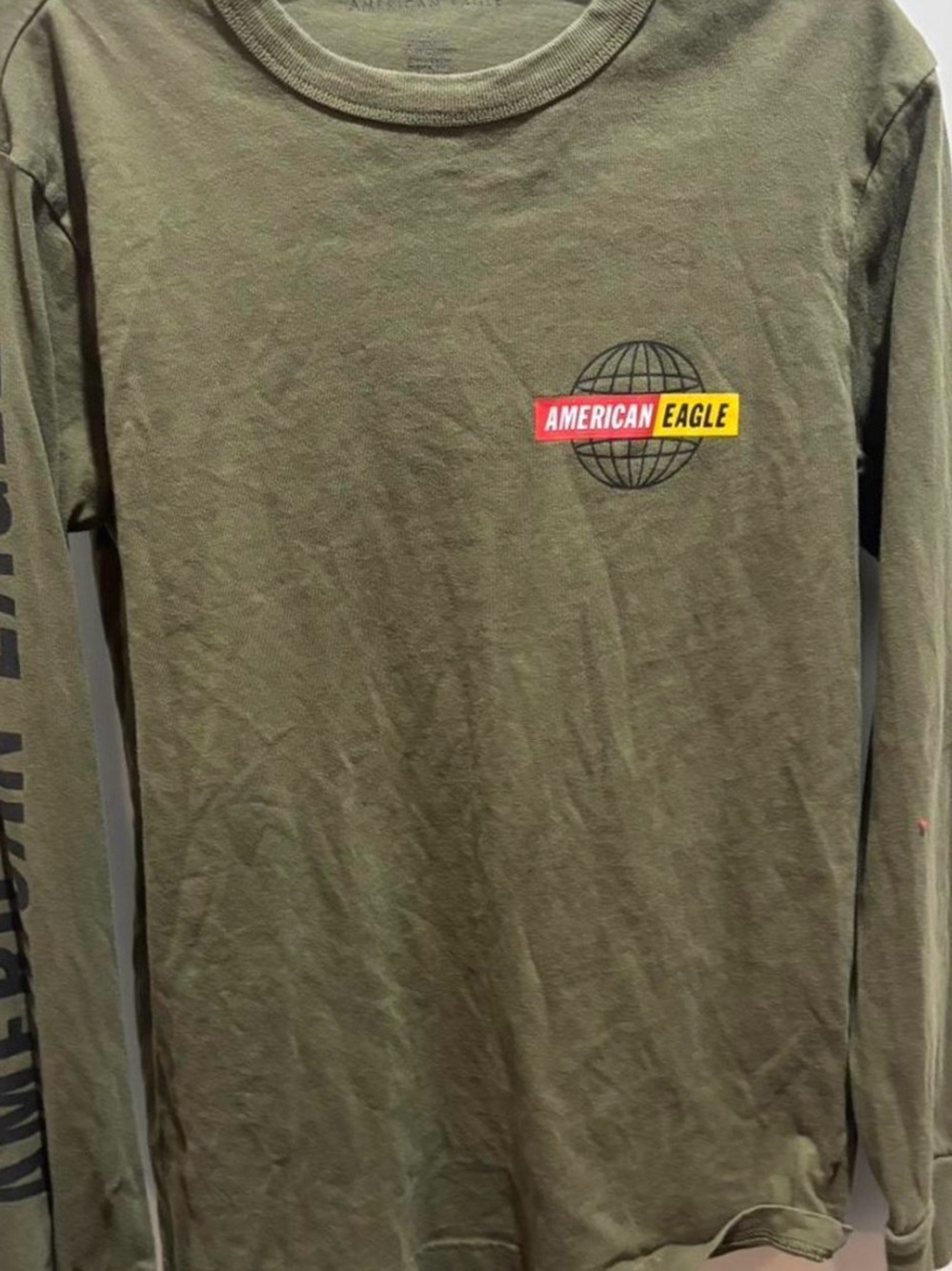 American Eagle Outfitters Olive Green Long Sleeve Tee with Logo